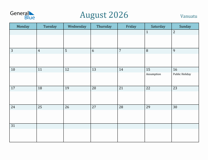 August 2026 Calendar with Holidays