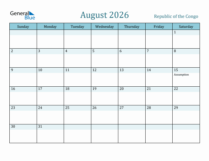 August 2026 Calendar with Holidays