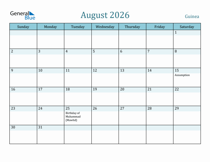 August 2026 Calendar with Holidays