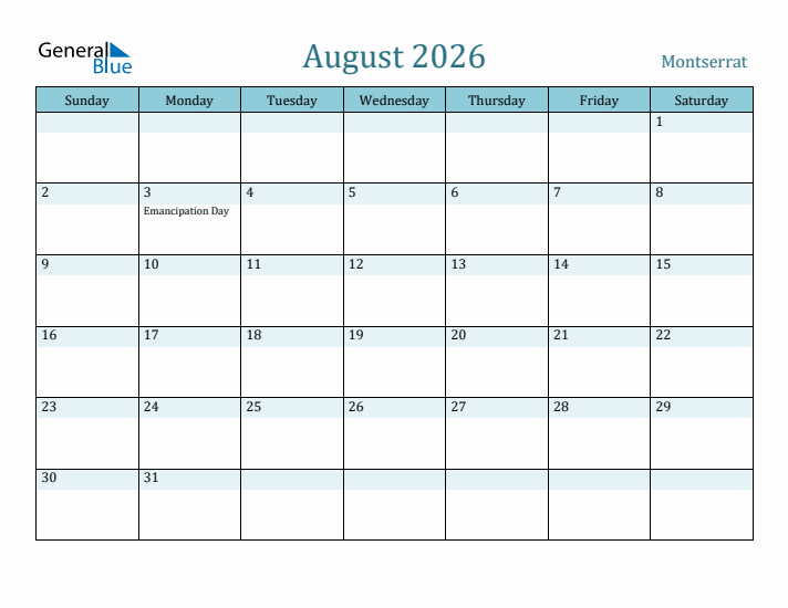 August 2026 Calendar with Holidays