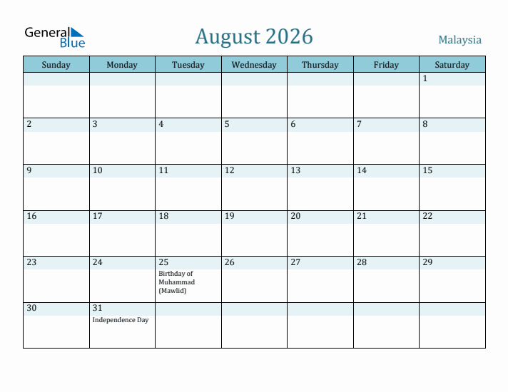 August 2026 Calendar with Holidays