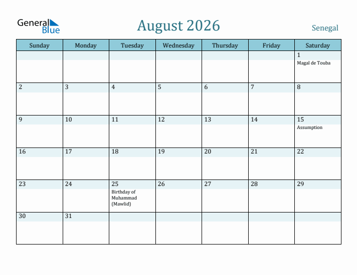 August 2026 Calendar with Holidays