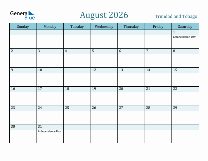 August 2026 Calendar with Holidays
