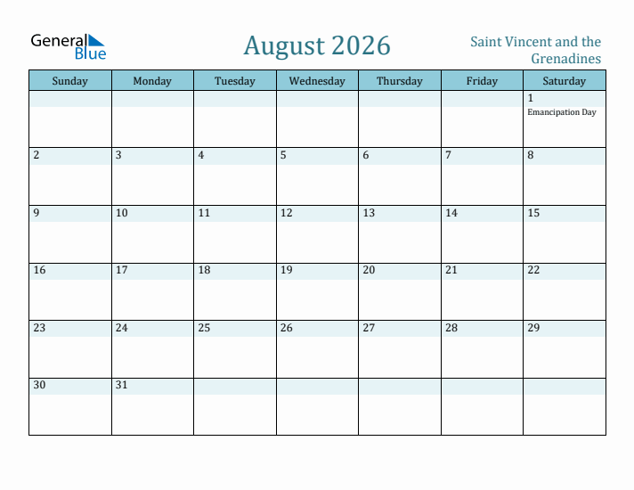 August 2026 Calendar with Holidays