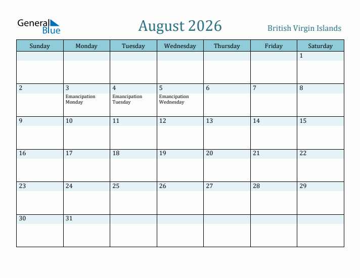 August 2026 Calendar with Holidays
