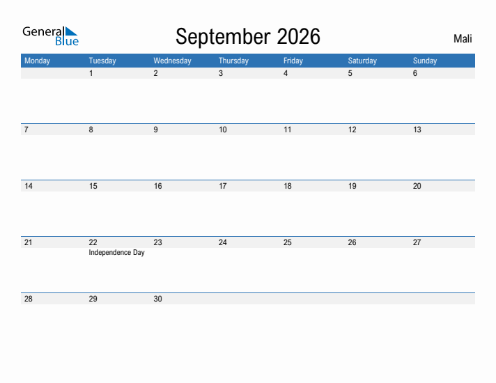 Fillable September 2026 Calendar