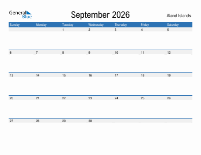 Current month calendar with Aland Islands holidays for September 2026