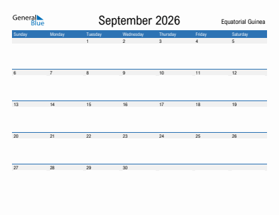 Current month calendar with Equatorial Guinea holidays for September 2026