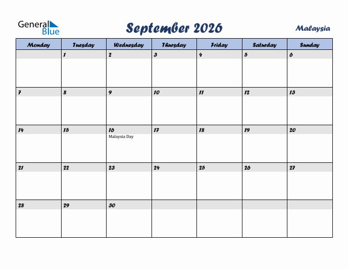September 2026 Calendar with Holidays in Malaysia