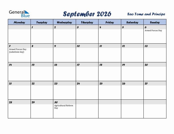 September 2026 Calendar with Holidays in Sao Tome and Principe
