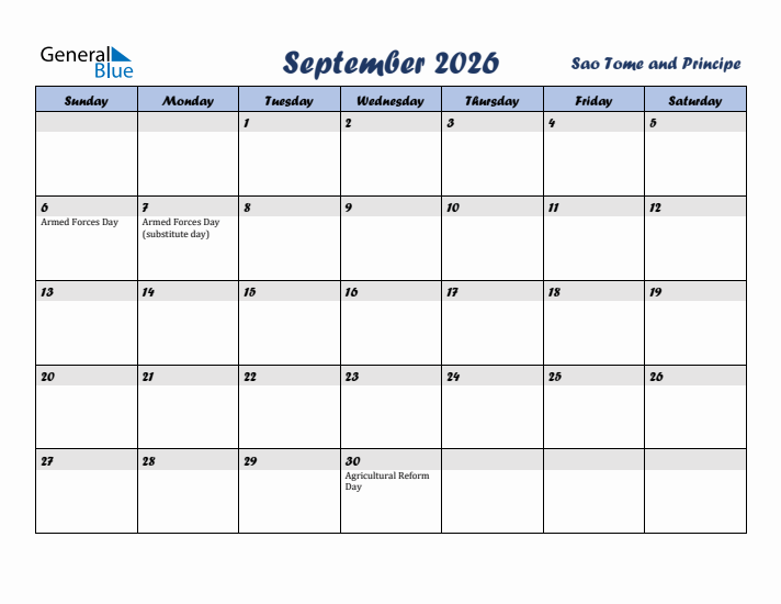 September 2026 Calendar with Holidays in Sao Tome and Principe