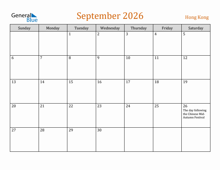 September 2026 Holiday Calendar with Sunday Start