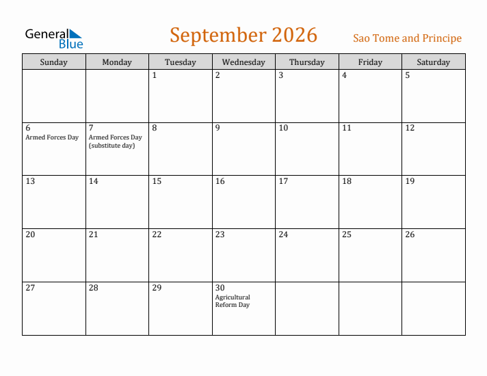 September 2026 Holiday Calendar with Sunday Start