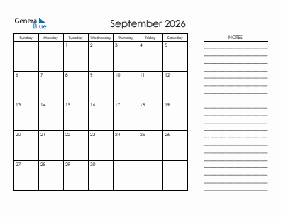 September 2026 calendar