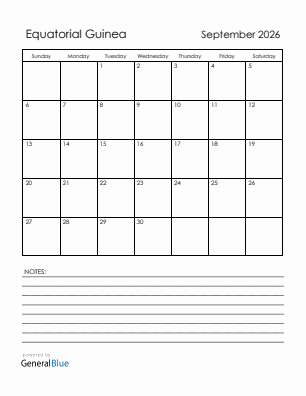 Current month calendar with Equatorial Guinea holidays for September 2026