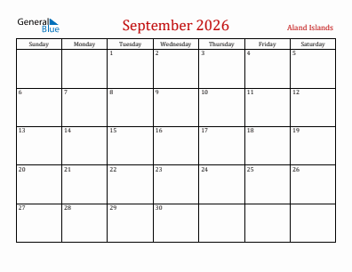 Current month calendar with Aland Islands holidays for September 2026