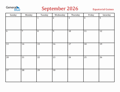 Current month calendar with Equatorial Guinea holidays for September 2026