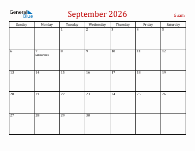 Current month calendar with Guam holidays for September 2026