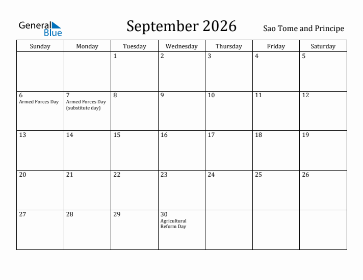 September 2026 Calendar Sao Tome and Principe