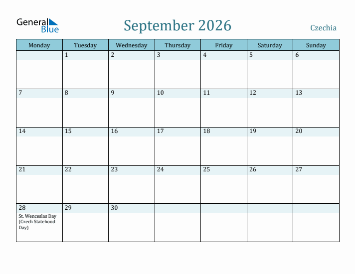 September 2026 Calendar with Holidays