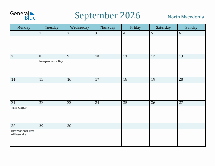 September 2026 Calendar with Holidays