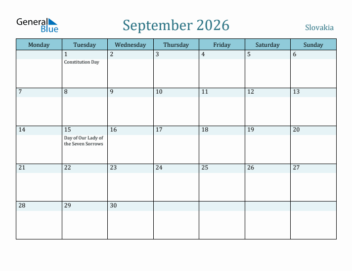 September 2026 Calendar with Holidays