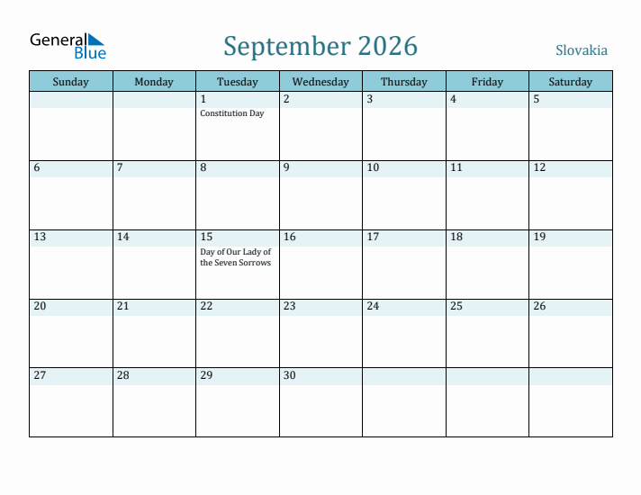 September 2026 Calendar with Holidays
