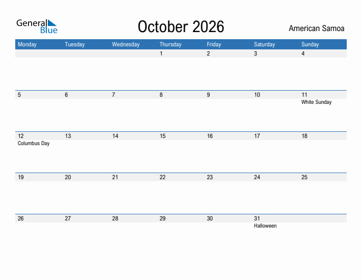 Fillable October 2026 Calendar