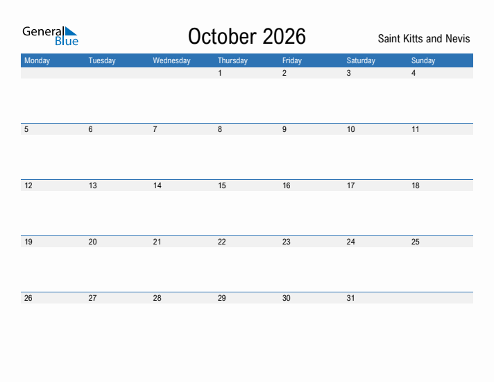 Fillable October 2026 Calendar