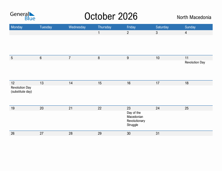 Fillable October 2026 Calendar