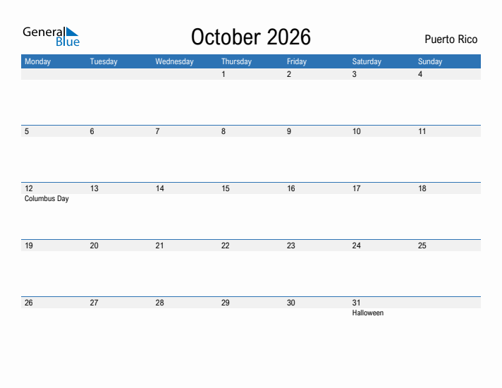 Fillable October 2026 Calendar