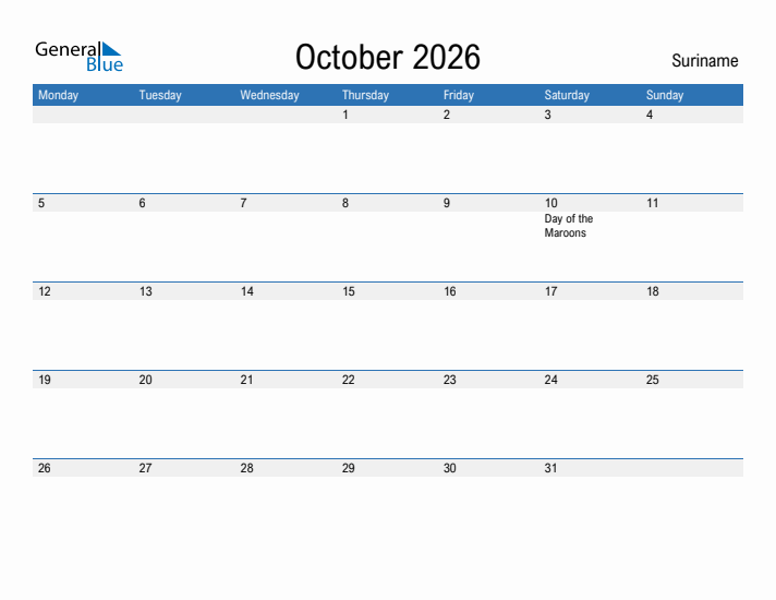 Fillable October 2026 Calendar