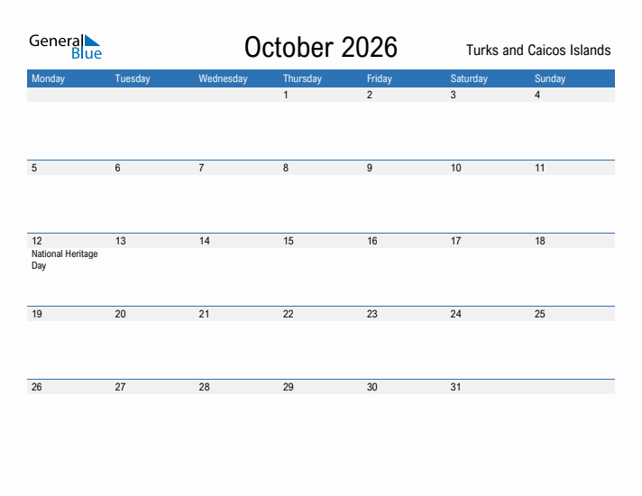 Fillable October 2026 Calendar