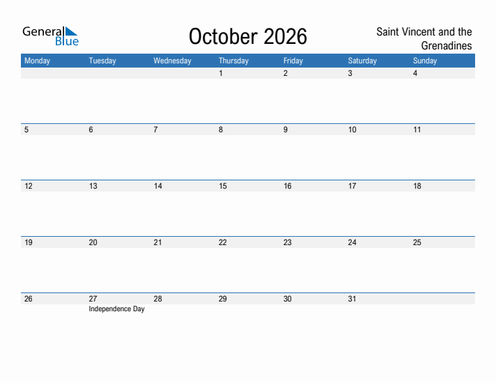 Fillable October 2026 Calendar