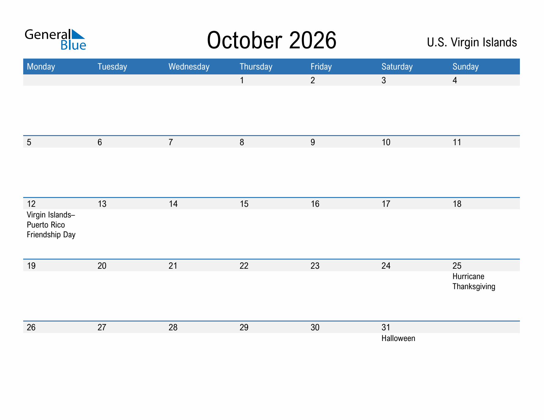 Fillable October 2026 Calendar