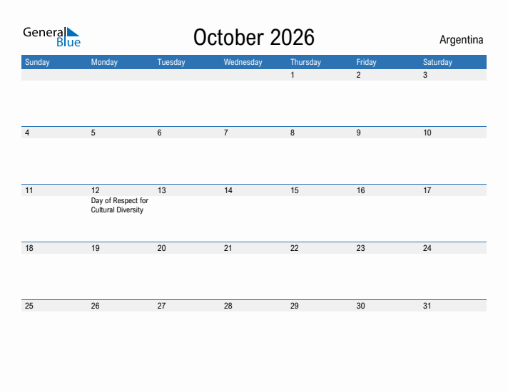 Fillable October 2026 Calendar