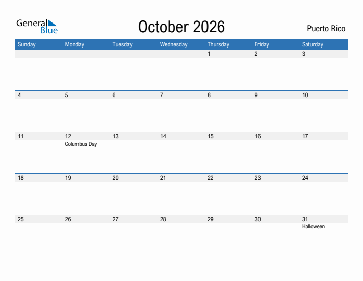 Fillable October 2026 Calendar