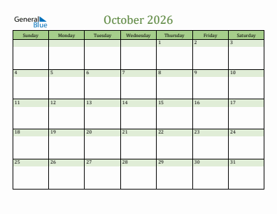 Current month calendar October 2026