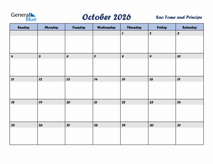 October 2026 Calendar with Holidays in Sao Tome and Principe
