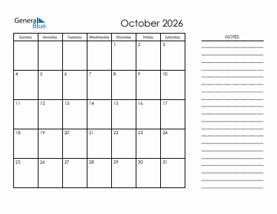 Current month calendar October 2026