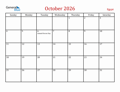Current month calendar with Egypt holidays for October 2026