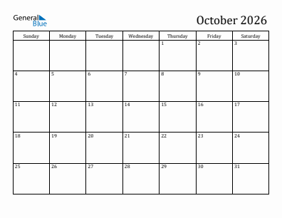 Current month calendar October 2026
