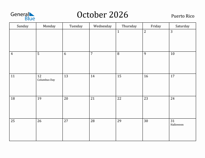 October 2026 Calendar Puerto Rico