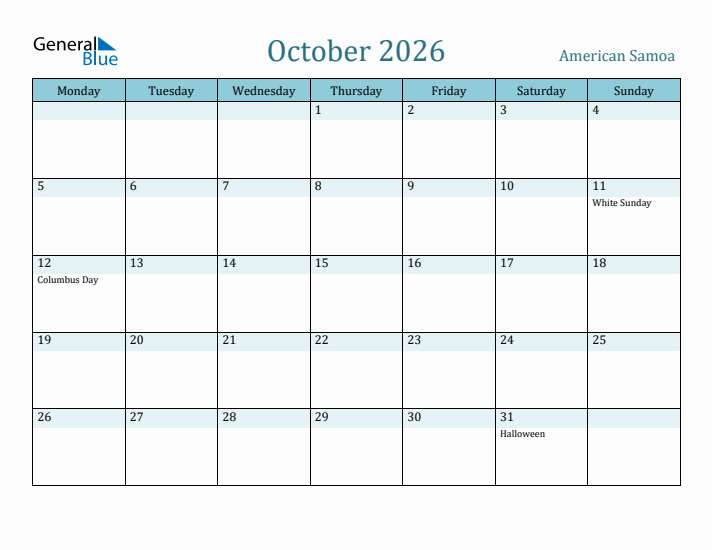 October 2026 Calendar with Holidays