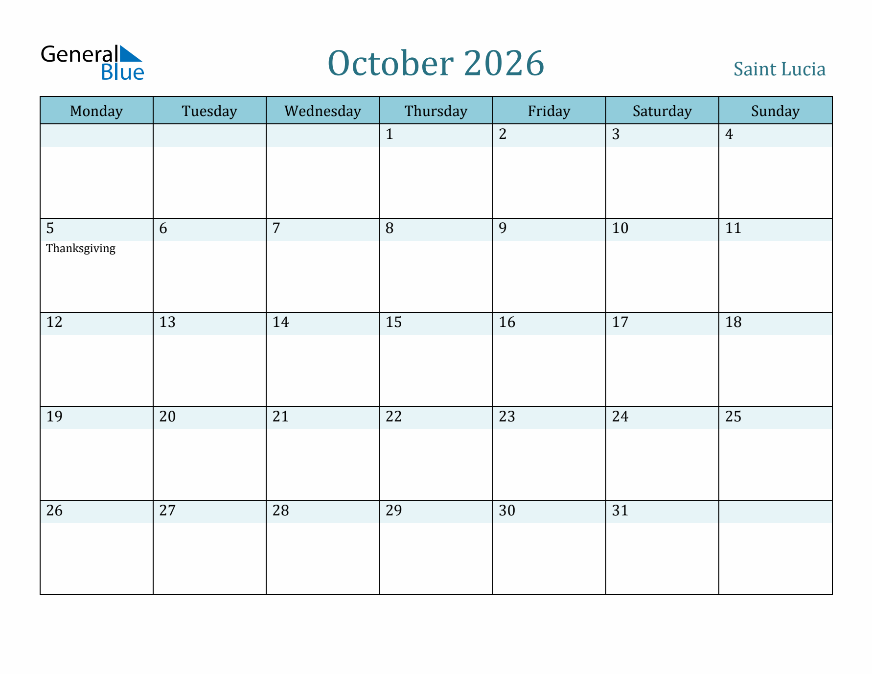 October 2026 Calendar with Holidays