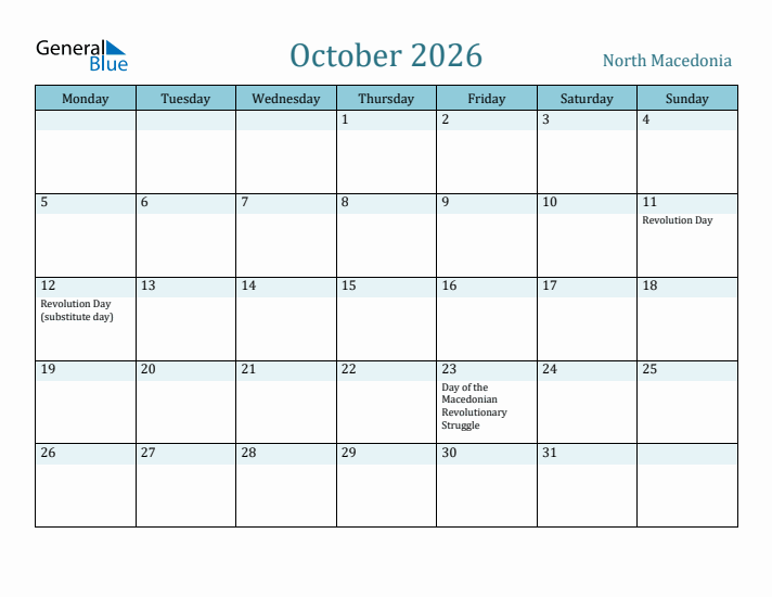 October 2026 Calendar with Holidays