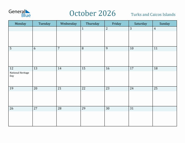 October 2026 Calendar with Holidays
