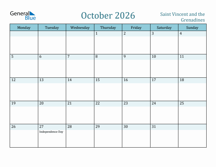 October 2026 Calendar with Holidays