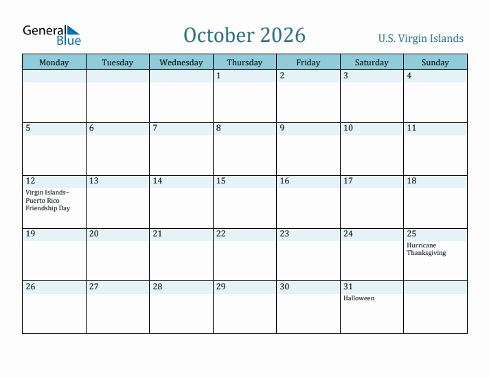 October 2026 Calendar with Holidays