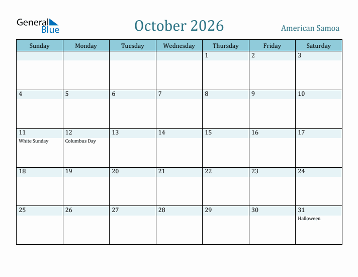 October 2026 Calendar with Holidays